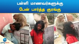 பள்ளி மாணவர்களுக்கு பேன் பார்த்த குரங்கு