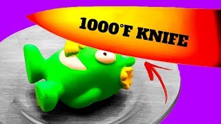 EXPERIMENT Glowing 1000 degree KNIFE vs PLASTIC TOYS Amazing! ASMR