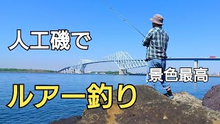 東京都内にある景色が最高の人工磯でシーバスを狙う