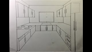How To Draw Kitchen Set in One Point Perspective