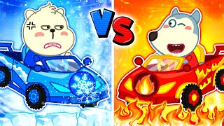 Desafio Carro Quente vs Carro Frio 🚗 Hora Da Diversão Para crianças 🎬 Wolfoo - Desenhos Animados