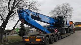 Schwertransport Scania R500 5 Achser mit Nooteboom 4 Achs Tieflader und Fuchs Umschlagbagger MHL 360