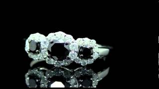 1 CTW Three Stone Black and White Round Diamond Engagement Ring in 14K White Gold