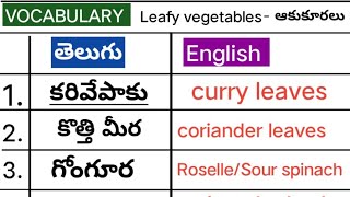 కూరగాయల పేర్లు//vegetables names list English vocabulary DSC AP #bujjibabuspokenenglish