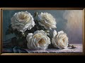 White rose still life oil painting 4k Frame TV #frametvart #whiteroses #painting #whiteflower