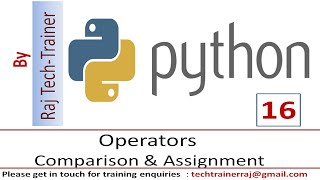 Python Tutorial - Part 16 - Operators | Comparison & Assignment | Python for Beginners |Learn Python