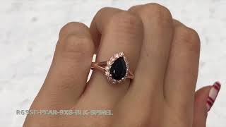 Vintage Luna Halo Pear Black Spinel Ring in Rose Gold