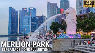 Dzīvīgas ainas MERLION PARKĀ — ESPLANĀDE — VIENS FULLERTONS | Pastaigas tūre [4K] Singapūra — 2022. gada jūnijs