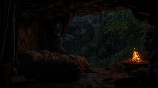 12 Hours in a Cave on a Rainy Day - Campfire Sounds for Deep Sleep and Tranquil Relaxation 😴🌧️