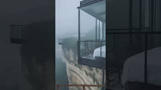 Cliff Hanging Glass Bedroom | Do you dare to live in such a high #cliff #hanging #homestay #rain