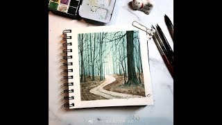 【米蒂风景水彩】SECTION 5 森林美景慢速视频教程+语音讲解  | watercolor painting