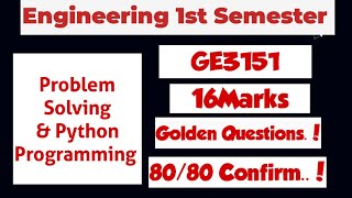 GE3151|Problem Solving and Python Programming|16marks|Important Questions|With|Answers|