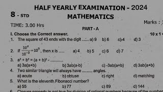 8th Maths half yearly exam original question paper 2024