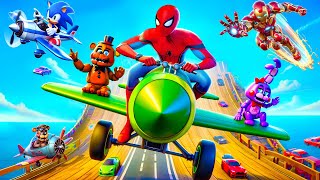 GTA V SPIDER-MAN 2🧣, SUPERHEROES, THE SONIC, POPPY PLAYTIME 4, FNAF Join in Epic Stunt Racing 🏁🚀