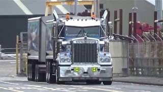 Trucks rolling in and out of port Taranaki, New Zealand