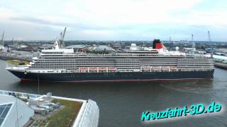 Zeitraffer: Queen Elizabeth Fahrt Hamburg Altona nach Hafencity zum Feuerwerk Cunard Day (HD / 2D)