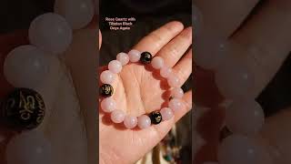 Rose Quartz with Tibetan Black Onyx Agate bracelet