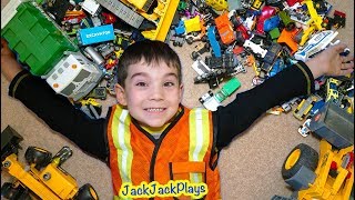 Pretend Play Cleanup! Huge Toy Collection using Trucks & Crazy Costumes | JackJackPlays