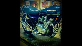 1977 Kawasaki KZ1000 A1 in rare blue running on the stand w/ Kerker 4-1 exhaust for sound walkaround