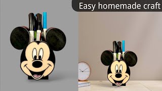 Diy mickey Mouse pen holder/ homemade pen dani/ low cost pencil holder