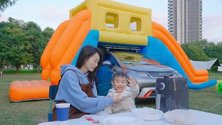 Fengfeng Play transforming car and kids tea time 楓楓玩露營變形汽車城堡