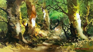 How to paint trees landscape in Watercolor | Watercolour Demo by Shahanoor Mamun