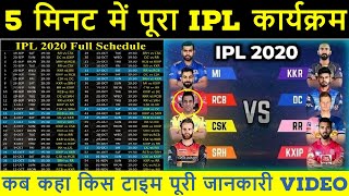 IPL 2020 Schedule Announced by BCCI | IPL New Schedule | IPL Full Schedule | All Teams | Timing