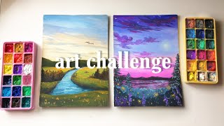 switching paintings every 5 minutes! 🎨 🌈  art challenge ft. my sister 😆