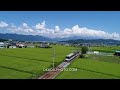 長野県 上田市 舞田の田園と別所線の電車　ドローンにて撮影fukei 68011