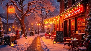 Snowy Winter Night Coffee Shop Ambience ❄ Warm Winter Jazz Music for Relaxation and Tranquility