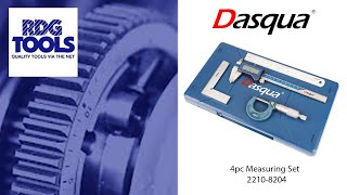 DASQUA 4PC MEASURING SET DIGITAL CALIPER, OUTSIDE MICROMETER SQUARE AND RULER 2210-8204 (RDG TOOLS)