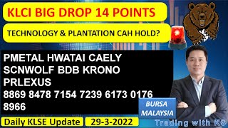 Daily KLSE BURSA Update - 29-3-2022 💥 KLCI BIG DROP 14 POINTS💥TECHNOLOGY \u0026 PLANTATION CAH HOLD? 💥