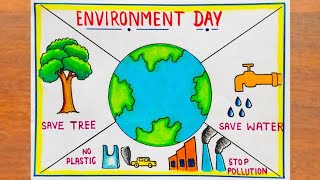 विश्व पर्यावरण दिवस पर चित्र बनाना सीखें || How to Draw World Environment Day Poster Easy Steps