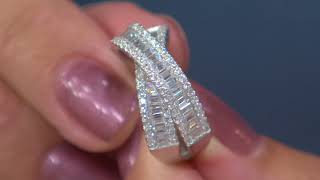 Diamonique Baguette Crossover Ring, Sterling on QVC