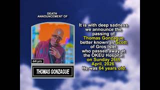 Thomas Gonzague ~ Short Obituary