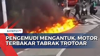 Pengemudi Mengantuk, Motor Terbakar Tabrak Trotoar