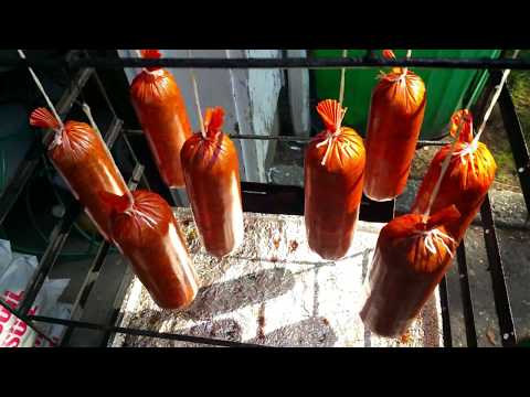 Beef Summer Sausage cured then smoked and cooked in the Big Chief Electric Smokehouse Beef Summer Sausage cured then smoked and cooked in the Big Chief Electric Smokehouse