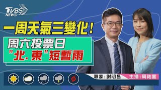 【 一周天氣三變化! 周六投票日“北.東“短暫雨｜謝明昌、周祐萱雙主播講天氣LIVE】