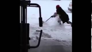 Guy Falling for 9 seconds While Trying to Shovel Snow: Hardcore Rock Edition