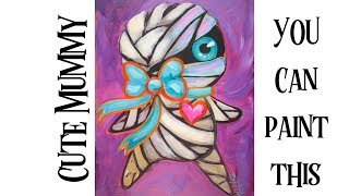 Easy Cute mummy painting in acrylic on Canvas Halloween Art project | TheArtSherpa