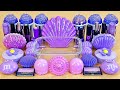 ASMR Slime Mixing ”PURPLE” 💜🦪💤 makeup, Eyeshadow, glitter into slime. Satisfying slime video.