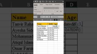 Excel এ সূত্র ব্যবহার করে বয়স বের করুন #excelshortsvideo #shorts