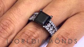 BDR-SOLD-062 - 4.08 Carat Princess Cut Natural Black Diamond Engagement Ring 14k Black Gold