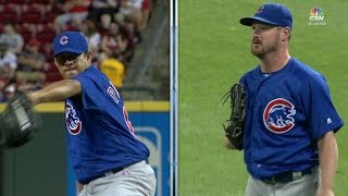 CHC@CIN: Cubs play pitcher Wood in left field