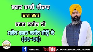 ਭਗਤ ਬਾਣੀ ਵੀਚਾਰ ਭਾਗ 442 | ਭਗਤ ਕਬੀਰ ਜੀ | ਸਲੋਕ ਭਗਤ ਕਬੀਰ ਜੀਉ ਕੇ (33-35) | Harjinder Singh Sabhra