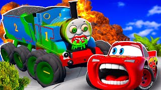 Big & Small:McQueen and Mater VS Thomas Traine Mega ZOMBIE slime cars in BeamNG.