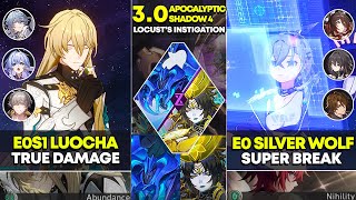 E0S1 Luocha True Damage \u0026 E0 SIlver Wolf Super Break | Apocalyptic Shadow 4 | Honkai Star Rail 3.0