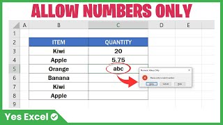 Allow Numbers Only - Excel Data Validation