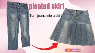 reuse of old jeans into a beautiful skirt/idea of reuse of jeans/pleated skirt / DIY conversion