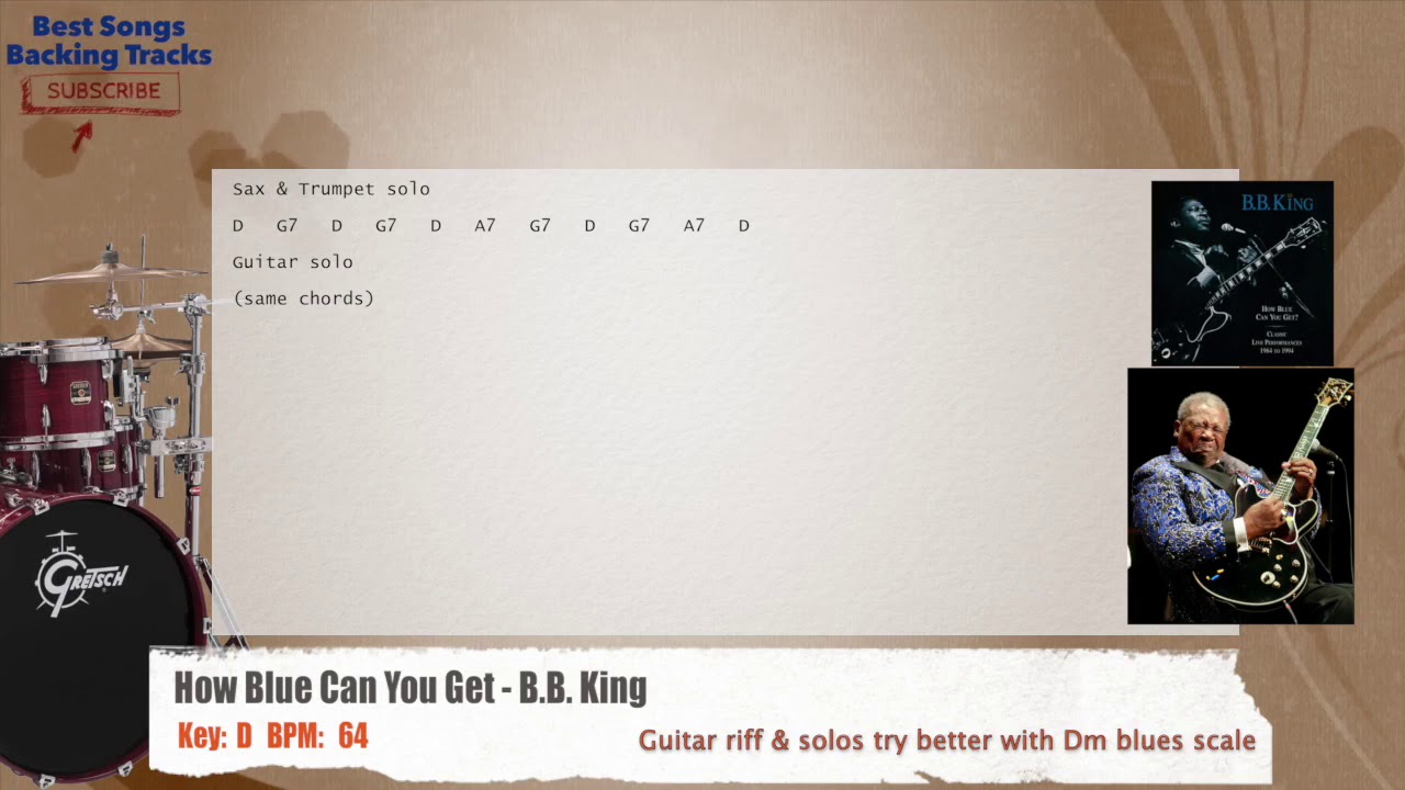 🥁 How Blue Can You Get - B.B. King Drums Backing Track With Chords And ...